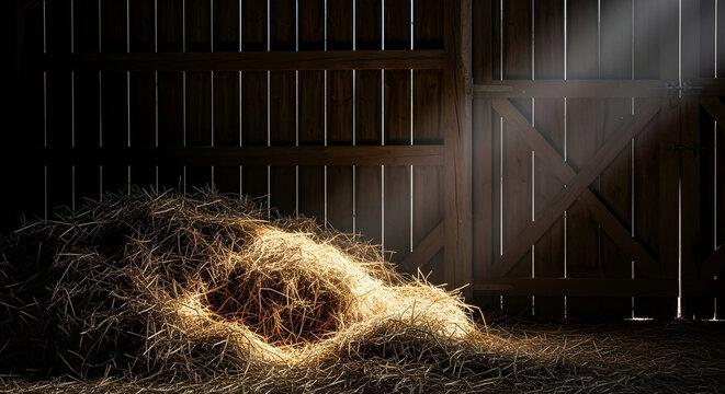 Horse stable interior with sunlight beams rustic barn dust particles agriculture farm animal concept
