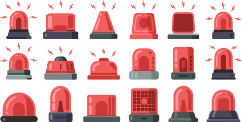 Emergency siren icon set with red beacon alarm lights glossy flashing police ambulance signal warning vector illustration © MST AKHLIMA 