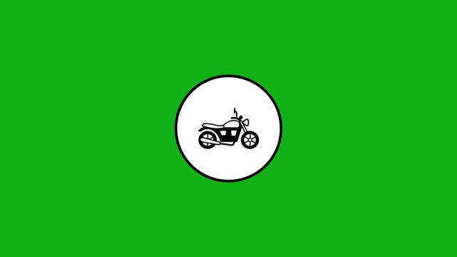 Motorcycle icon appearing within circle on green screen background motion graphic.