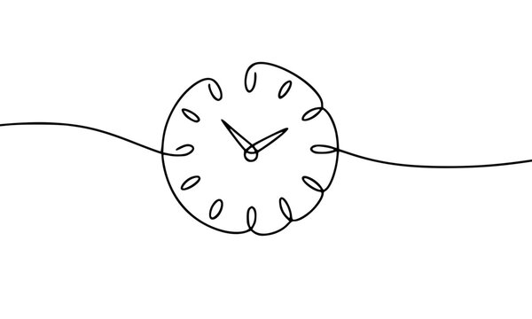 Continuous One Line Drawing of a Wall Clock Representing Time, Minimalist Design, Schedule, Deadline, and Punctuality Concept in Simple Outline Art Style