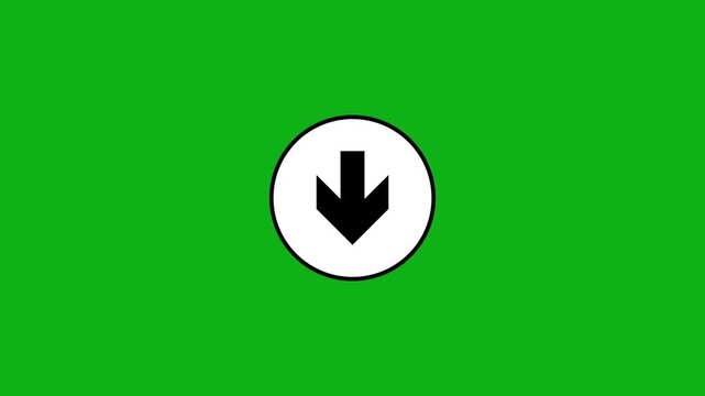 Animated download icon button on a green screen, representing digital data transfer process.