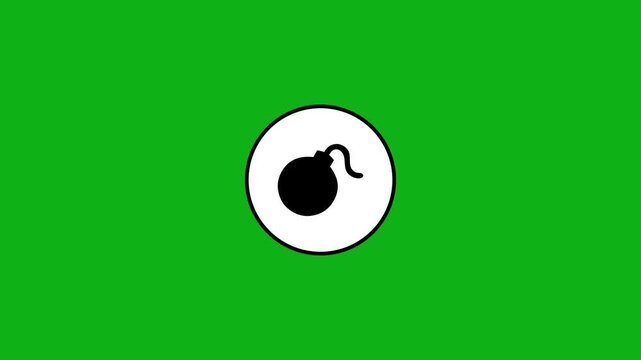 Bomb icon animation in circle on green screen background simple bomb graphic motion.