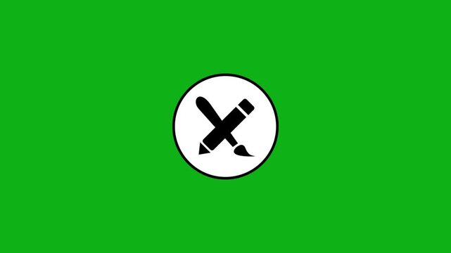 Creative tools design animation with pencil and brush icon appearing on green background.