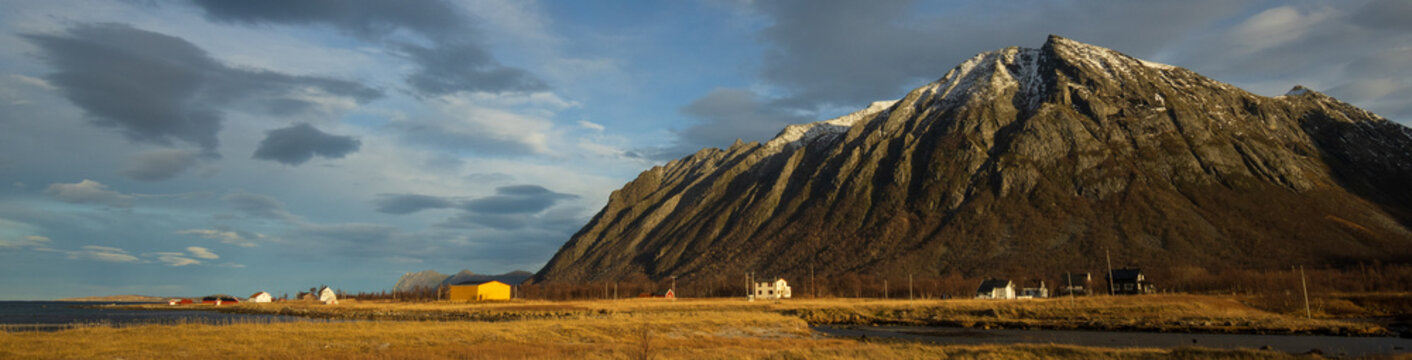 Panoramic view of the Ballesvik stranda on North Norwegian the island of Senja.