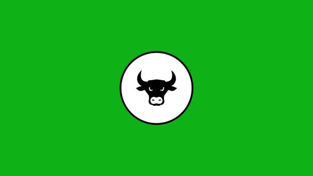 Bull mascot head icon animation on green background for sport branding and logo animation.