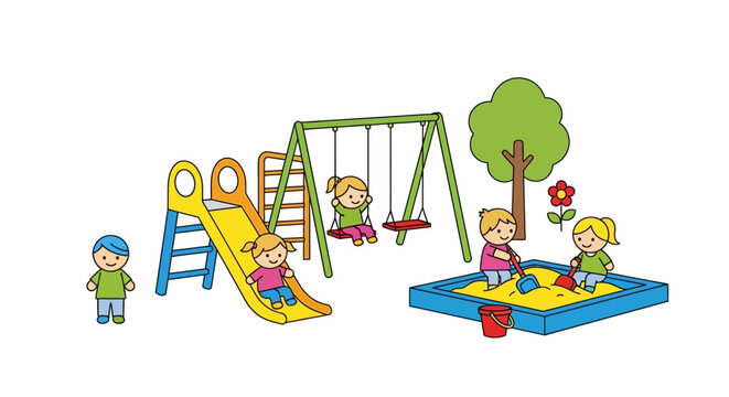 Children playing on playground equipment outside.