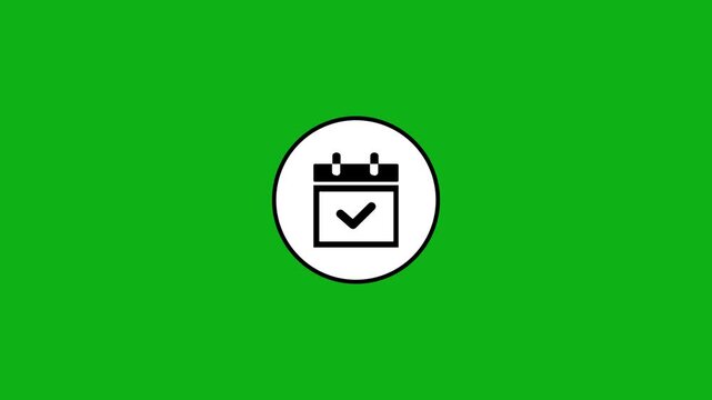 Calendar with checkmark on green screen, animated icon marking important date or task completion.