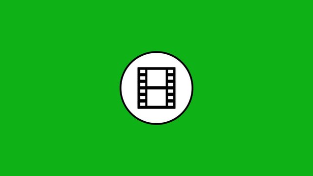Green screen with animated film reel icon, abstract loading or media symbol.