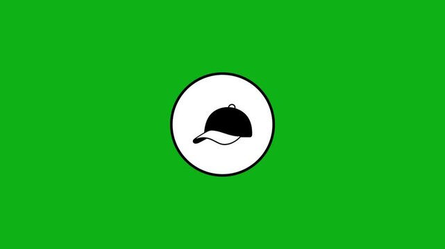 Baseball cap icon in circle animation on green background dynamic motion graphics clip.