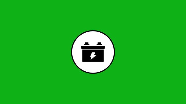 Battery charging symbol animation on green screen background with sleek minimalist design.