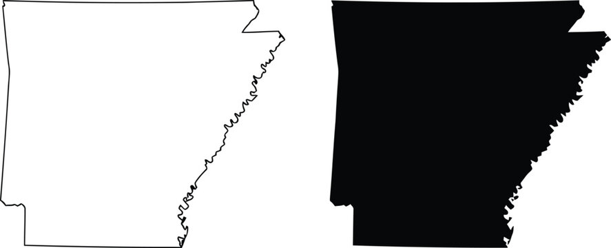 Comparison of arkansas state outline with filled and unfilled versions side by side Vector