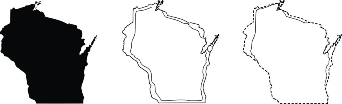 Illustrations depicting the state of wisconsin with different border styles Vector