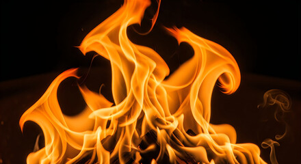 Fototapeta premium dramatic orange flame shapes abstract fire art on black background