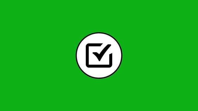 Animated checkmark in circle appears on green screen background dynamic motion.