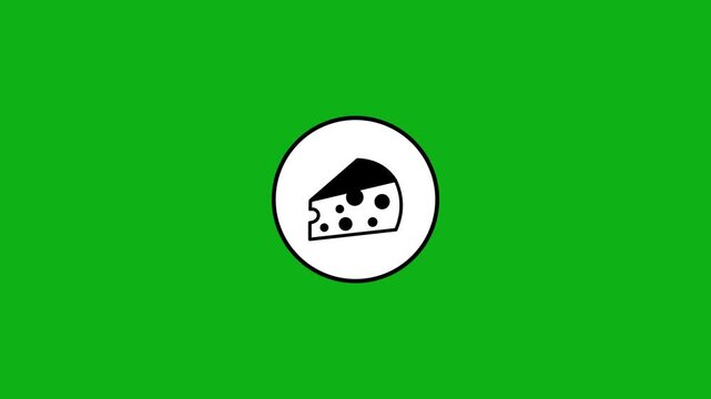 Minimal cheese icon animation appearing on white circle background over green screen matte.