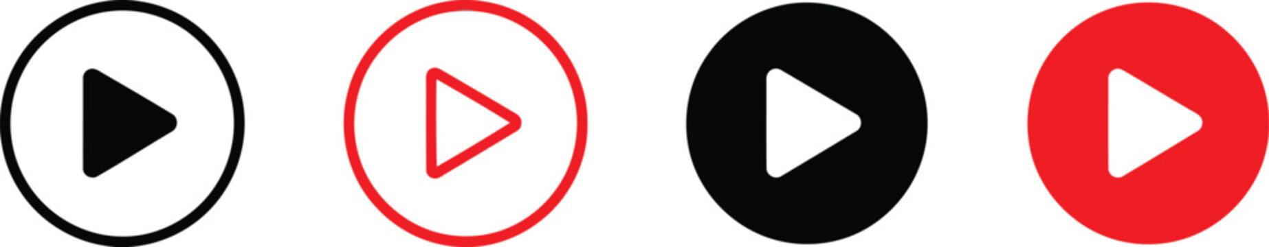 Variations of play button icons with different color and outline styles Vector