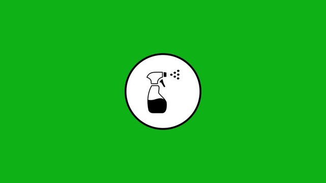 Cleaning spray bottle icon animation on green screen background.