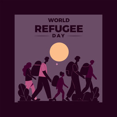 Obraz premium World refugee day poster with family walking
