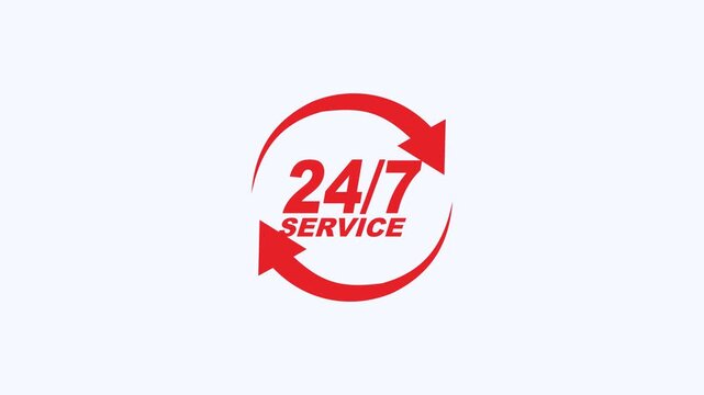 Red 247 service logo with curved arrows, ideal for tech companies, customer service businesses, and transportation services. Modern, dynamic design.