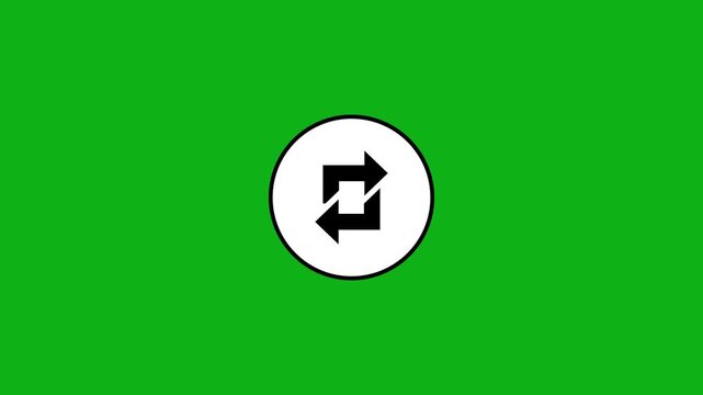 Animated loop graphic of circular arrows symbolizing refresh or exchange on green background.