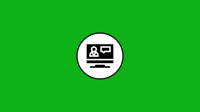 Online education icon animation with person on computer screen against green background clip.