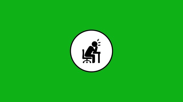 Animated icon showing a person stressed at work or studying over green screen.