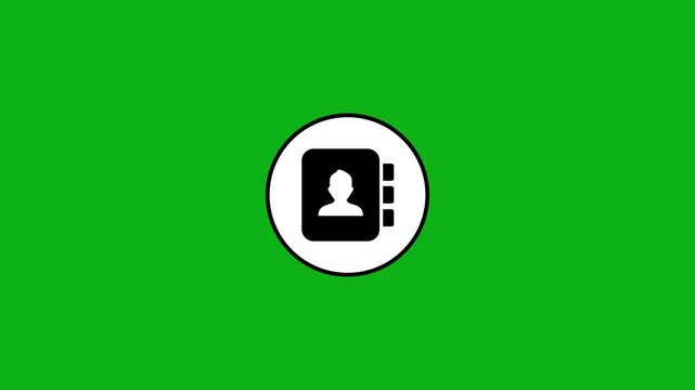 Contact book icon animation appearing on white circle background with green screen chroma.