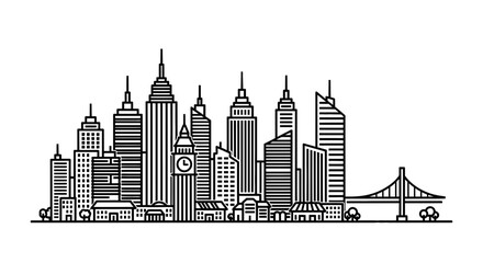 Fototapeta premium City skyline with skyscrapers and bridge illustration