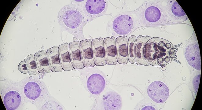Microscopic View Of A Parasitic Worm Larva Under Magnification