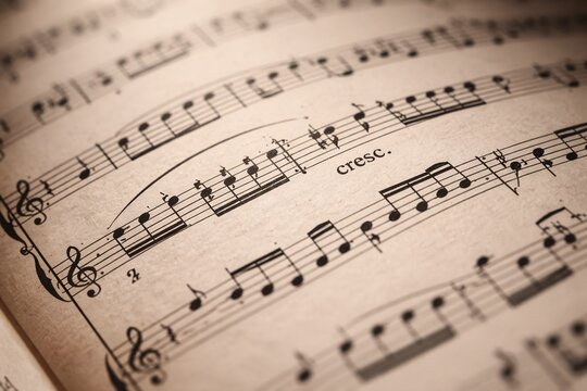 Vintage Sheet Music Score Close-Up: Classical Melody, Rhythm & Musical Notation for Instrument Practice & Composition Art