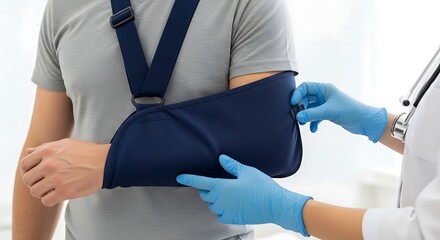 Obraz premium Medical Professional Assisting Patient with Arm Sling Adjustment