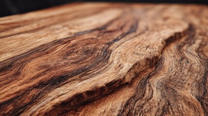 Fototapeta premium Close up of natural wood grain texture with rich brown tones and flowing patterns