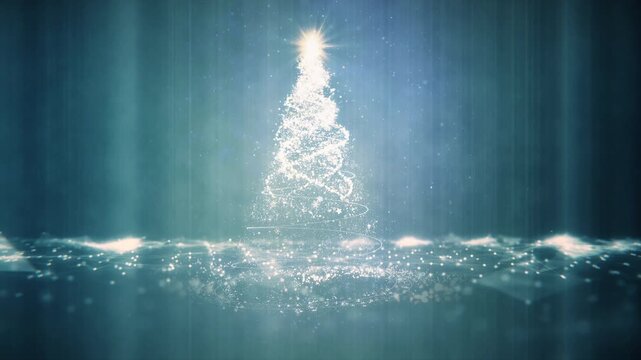 Particles Forming Christmas Tree 4K Animation with Ethereal Glow and Motion