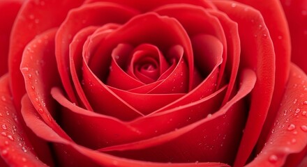 Naklejka premium A beautiful single red rose bloom captured in a macro close-up showcasing the passion and delicate texture of its floral petals for a romantic Valentine gift