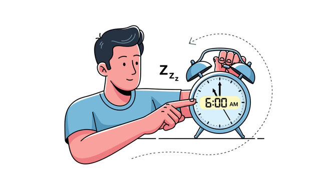 Man waking up to alarm clock.
