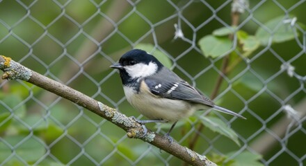 Obraz premium Adorable attentive chickadee perched on branch