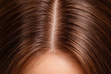 Fototapeta premium Brunette Smooth Hair Close-Up: Healthy, Shiny, and Natural Beauty with Fashionable Grooming and Styling