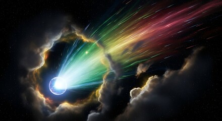 Naklejka premium Vibrant Rainbow Colored Light Beam Explosion.