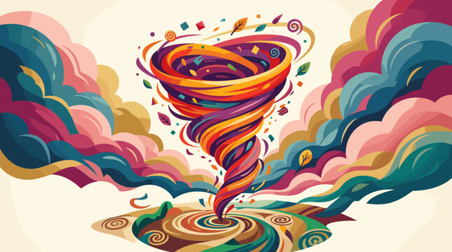 Colorful abstract tornado illustration. A dynamic whirlwind of creative energy and chaos. Ideal for concepts of innovation, transformation, brainstorming, and disruptive ideas.