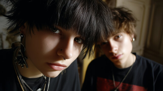 twee 2005 era emo kids, style of a 5 megapixel digital camera photo