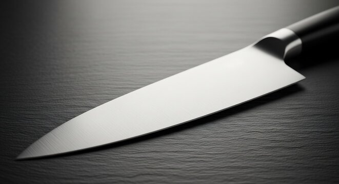 Sharp Kitchen Knife on Wooden Surface.