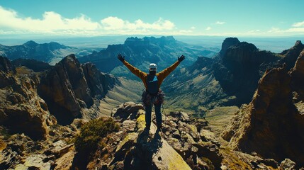 Obraz premium Adventurous climber enjoying mountain view