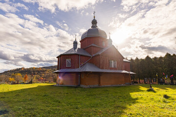 Fototapeta premium Ancient wooden St. Nicholas Church in Urych village, Ukraine