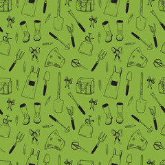 Spring , summer pattern with gardening tools © Sweet