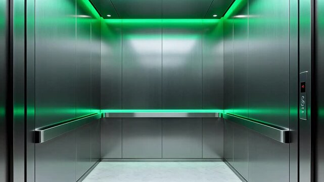 Modern elevator interior with green lighting