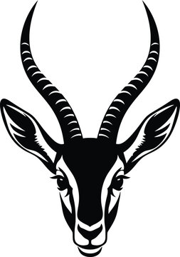Black and white illustration of an antelope head