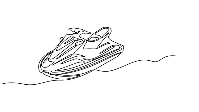 jet ski animation continuous one line drawing, Healthy lifestyle sport concept. Happy tourist vacation. Full length single line animation, Animated self drawing of single continuous line draw young.