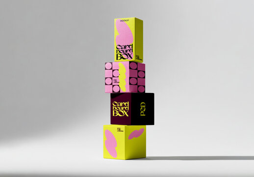Cardboard Box Mockup Stacked Vertical Composition Studio