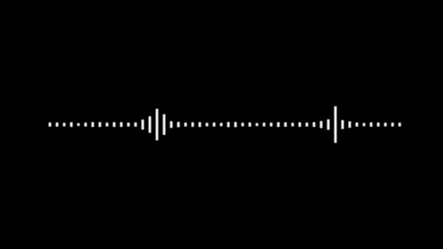 Audio equalizer waveform animation, white sound wave spectrum, music frequency visualizer, digital reactive bars motion, black background, abstract sound waves, seamless 4k loop