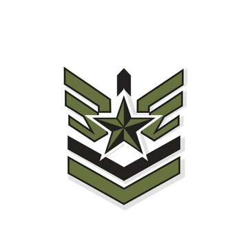 Military Rank Insignia Chevron with Star and Wings Symbol